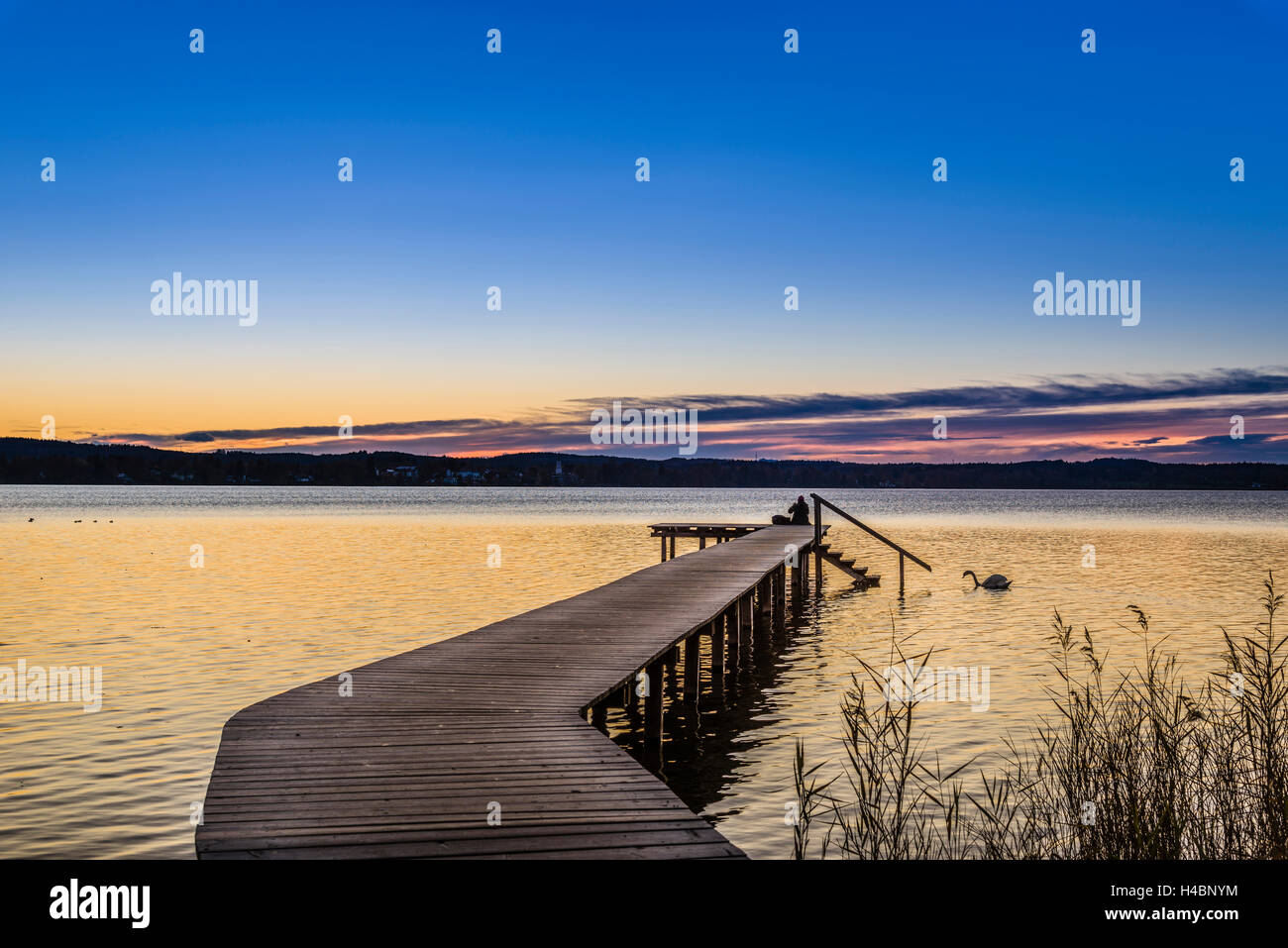 Deutschland, Bayern, Upper Bavaria, Landkreis Bad Tölz, Fünfseenland Bereich, Ammerländer, Bezirk St. Heinrich, Starnberger See, Steg Stockfoto