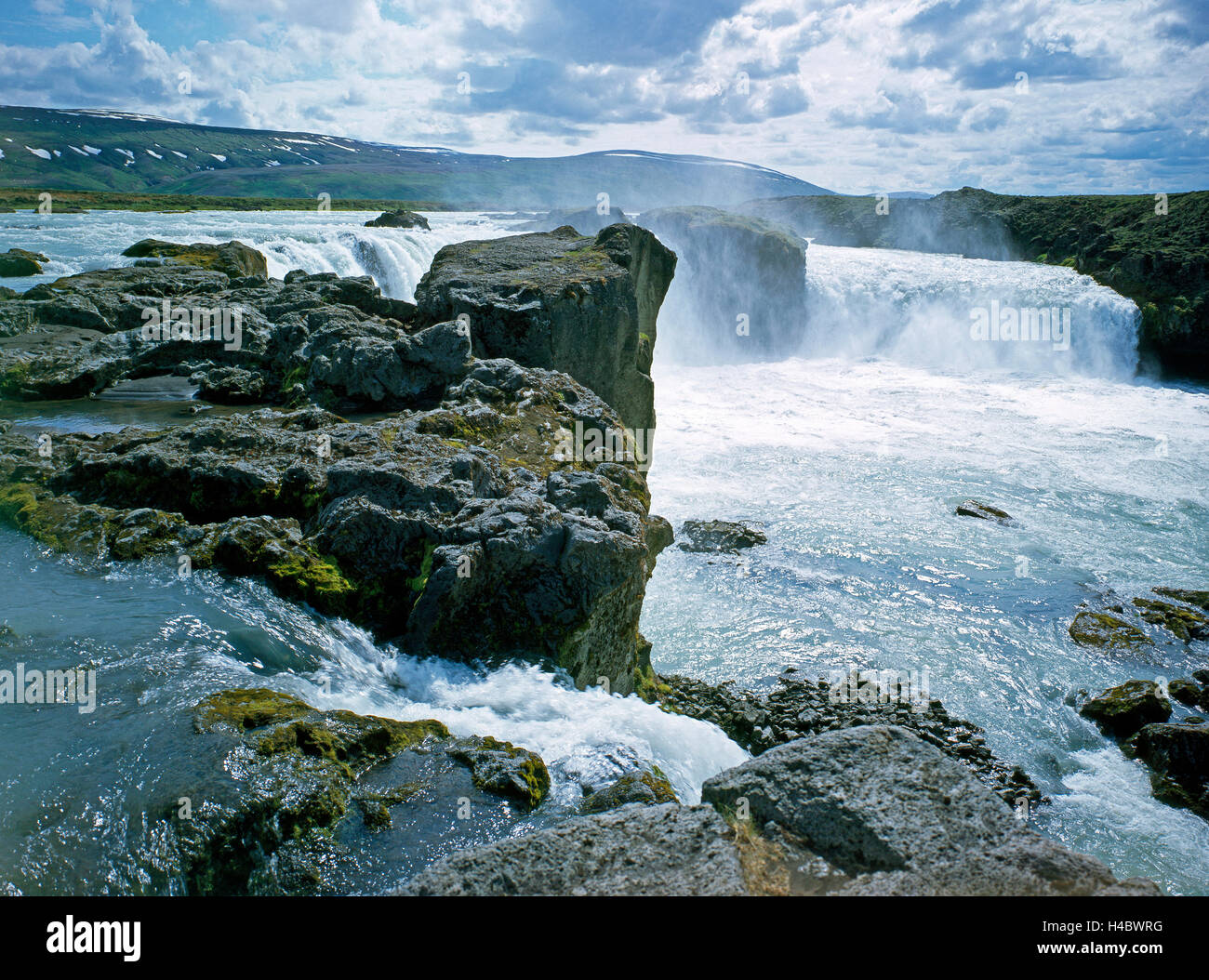 vor 8000 Jahren natürliche Landschaft, Godafoss, legendäre, Gottes Wasserfall, Gletscherfluss, Skjalfandafljot, North Island, Stockfoto
