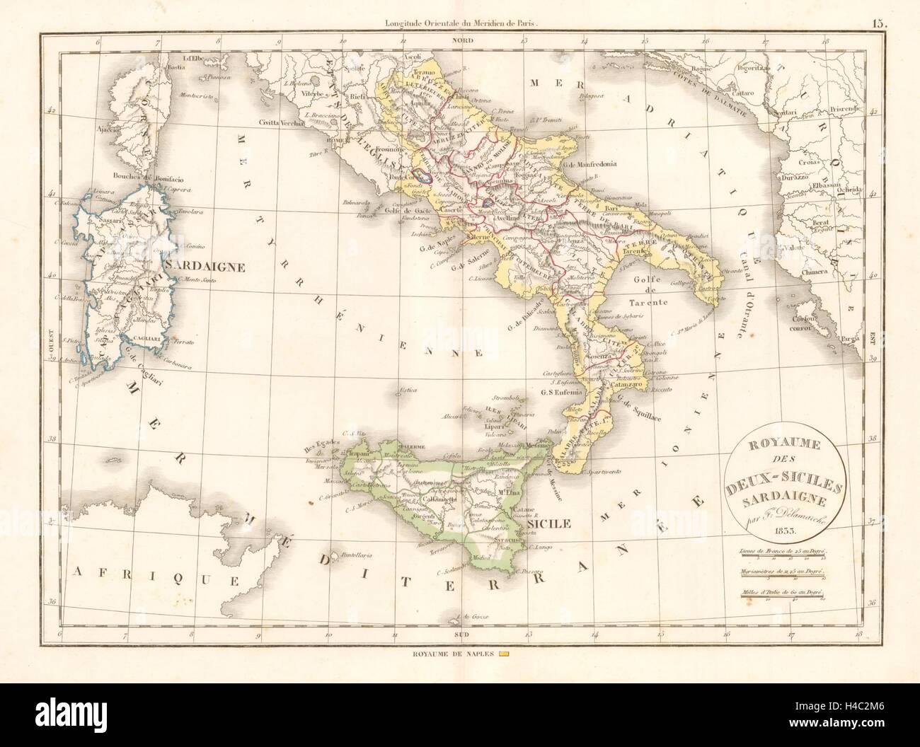 "Royaume des Deux-Siciles, Sardaigne". DELAMARCHE. Königreich zwei Sizilien 1833 Karte Stockfoto