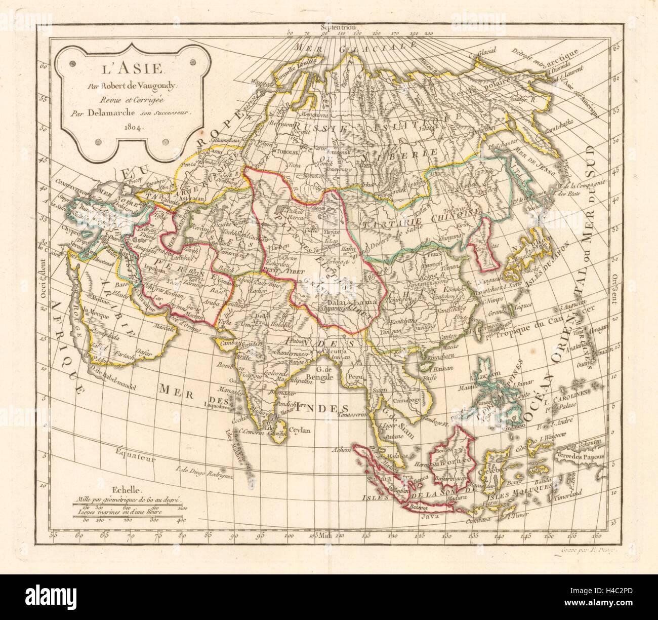 "L'Asie" von Delamarche nach Robert de Vaugondy. Asien 1804 alte Antike Landkarte Stockfoto