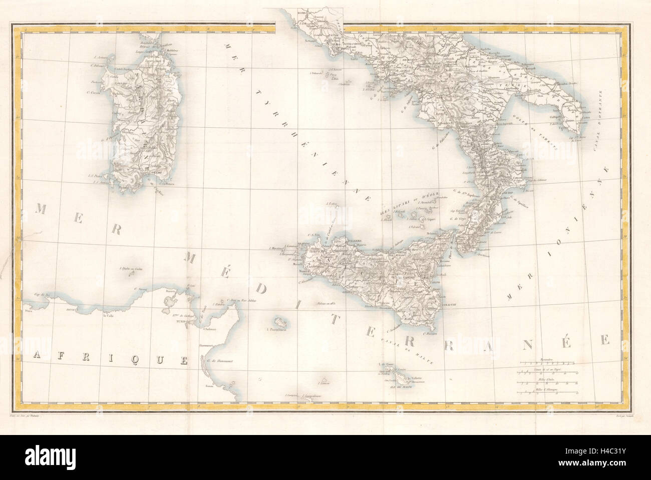 Süditalien, Sizilien und Sardinien c1835 alt antik Vintage Karte Plan Diagramm Stockfoto
