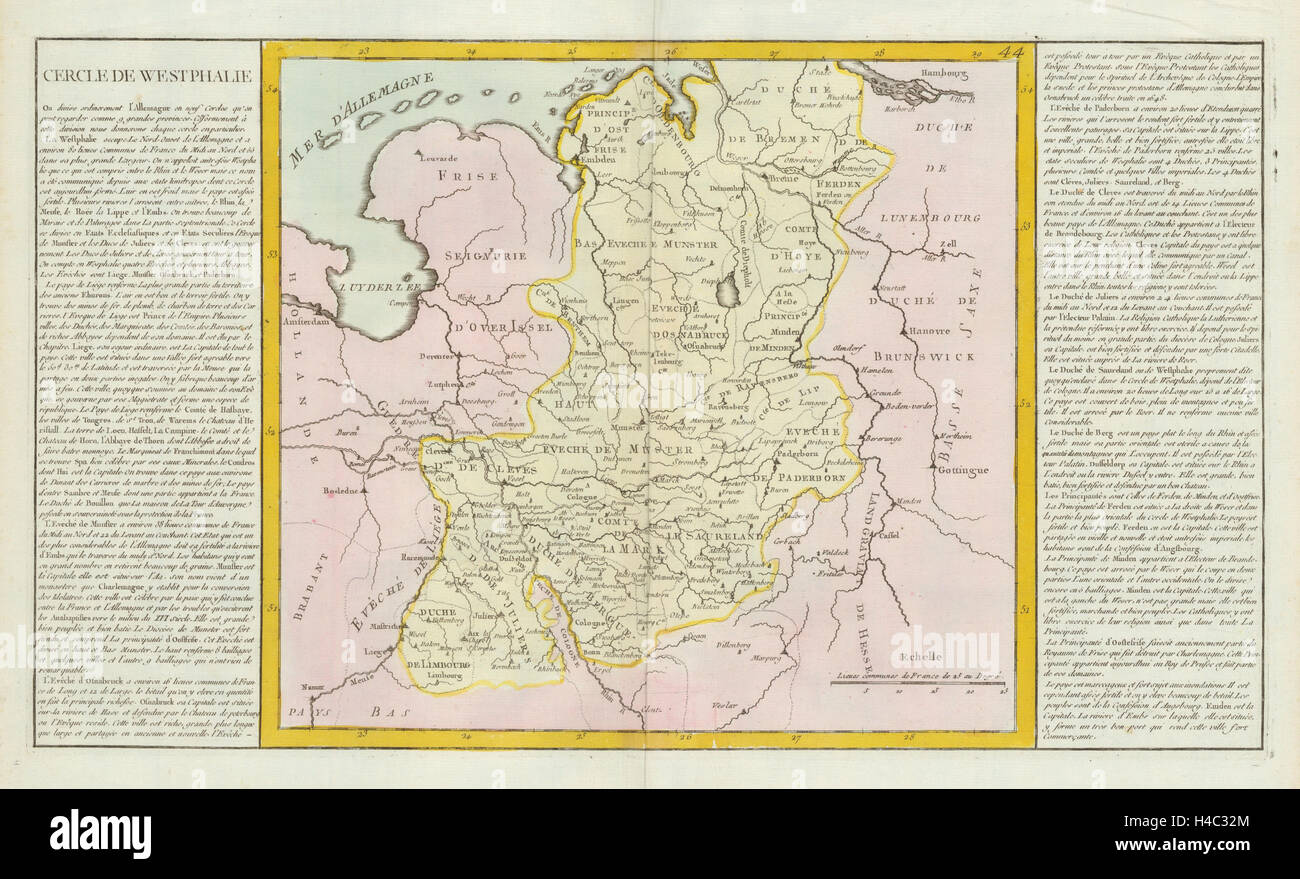 "Cercle de Westphalie' von J-B.L. Clouet. Alte Karte von Westfalen Westfalia 1787 Stockfoto
