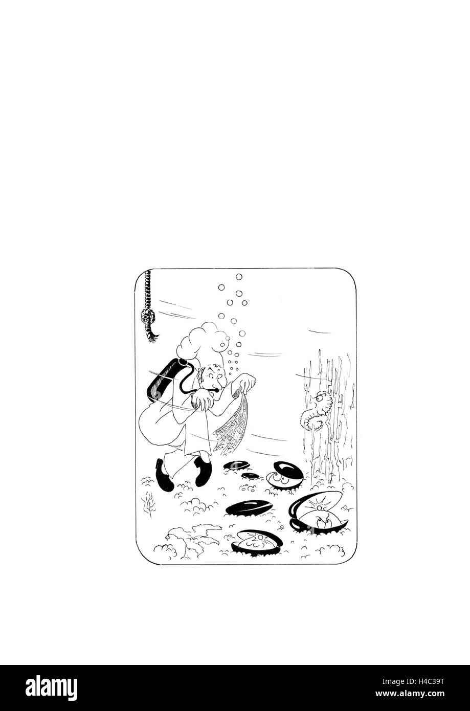 Auster Fischen des Küchenchefs unter Wasser Stockfoto