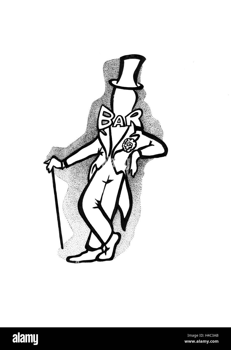 Elegante Mann mit Hut, Fliege und Spazierstock Stockfoto