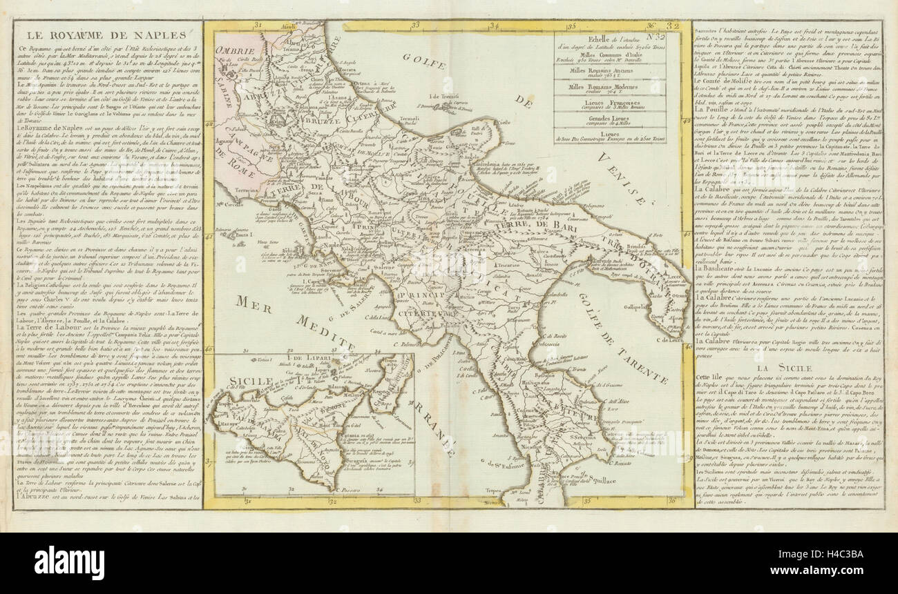 "Le Royaume de Naples' von J-B.L. Clouet. Königreich von Neapel c1787 alte Karte Stockfoto