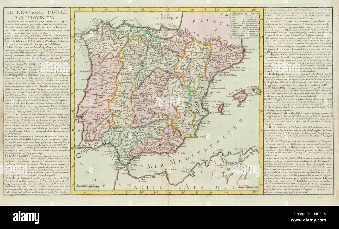 'De l Divisée par Provinzen' von J-B.L. Clouet. Iberia Spanien 1750 Karte Stockfoto