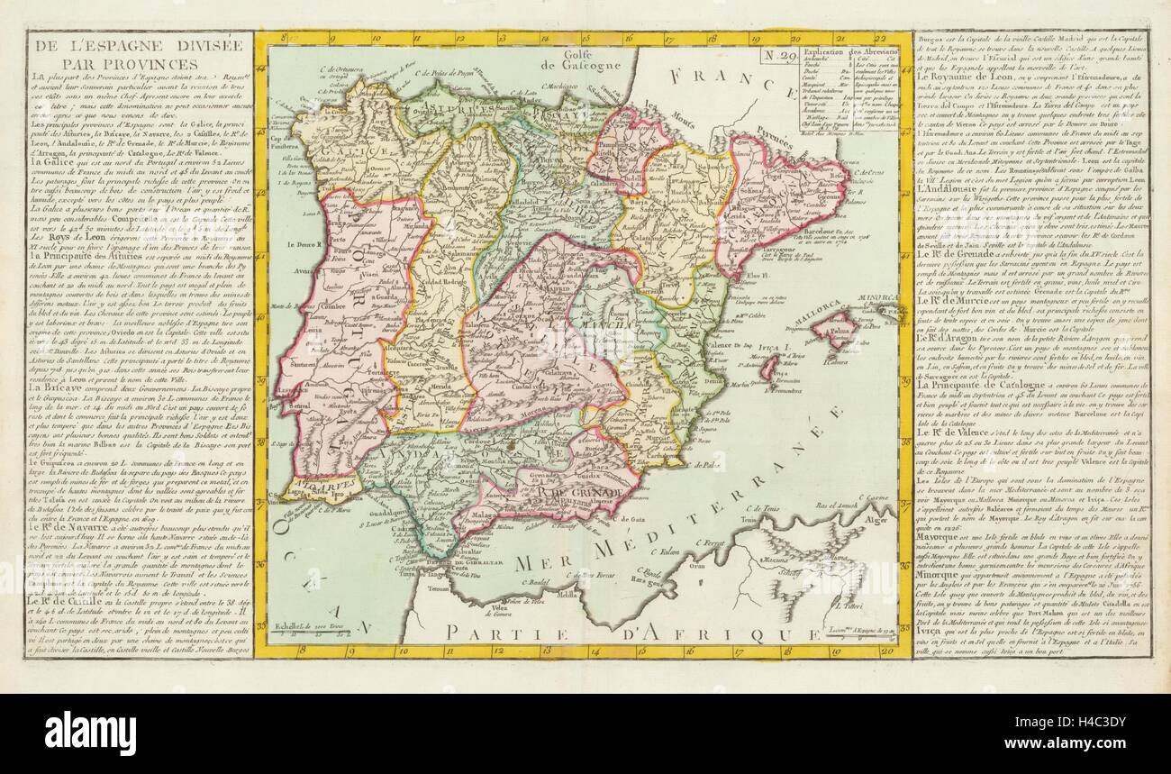 'De l Divisée par Provinzen' von J-B.L. Clouet. Spanien-Iberia 1787 Karte Stockfoto