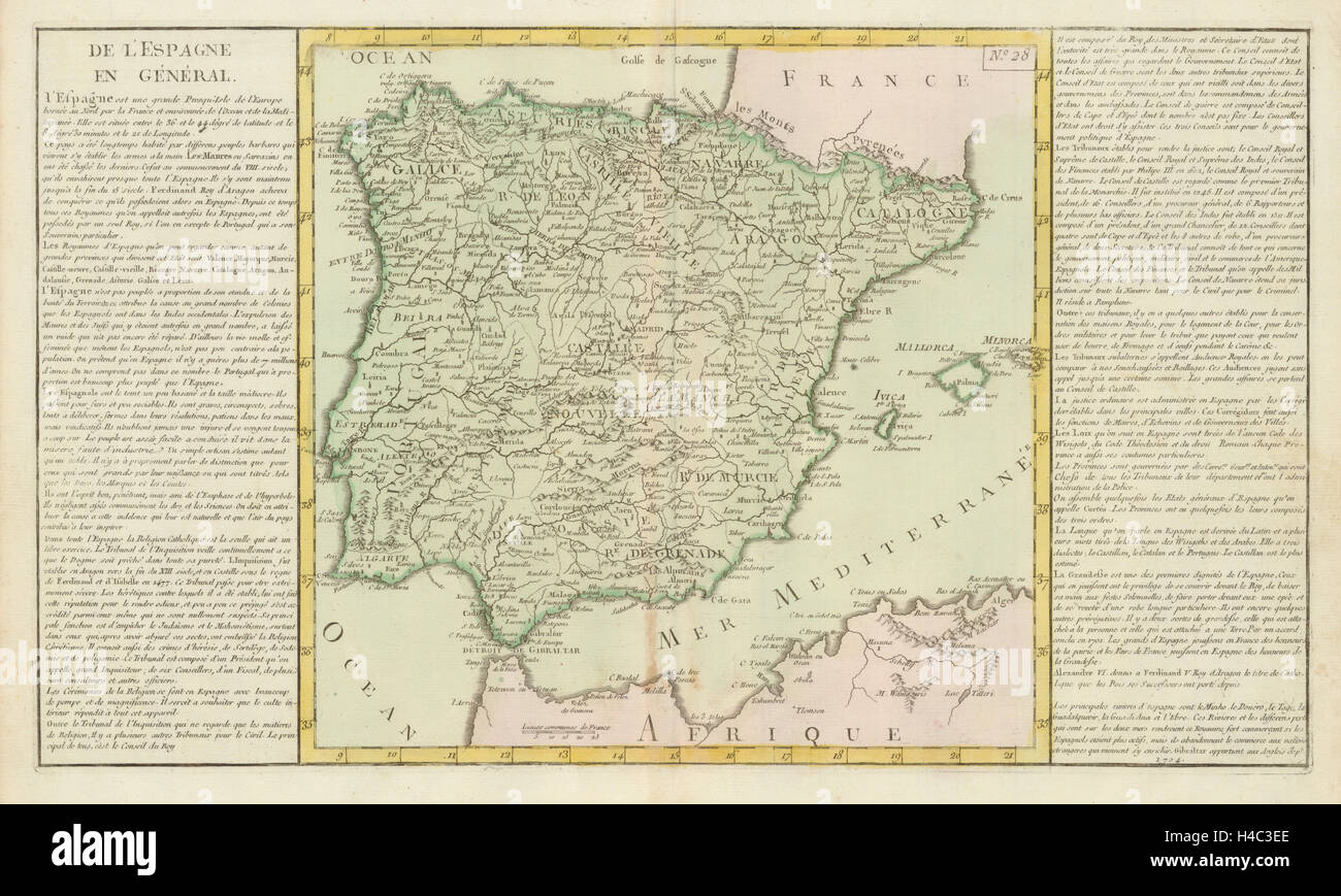 "De L'Espagne En General" von J-B.L. Clouet. Iberia-Spanien-Portugal-c1787-Karte Stockfoto