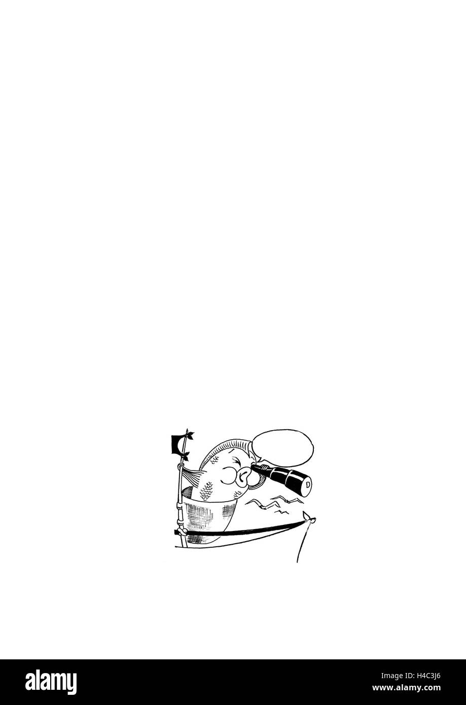 Fischen Sie auf hoher See mit Fernglas und Seeschwalben Stockfoto