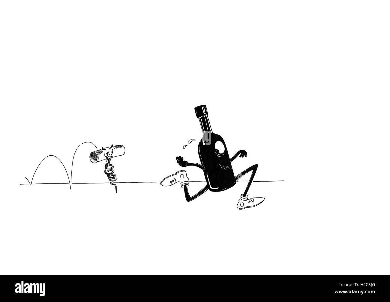 Flasche auf der Flucht vor den Korken Stockfoto