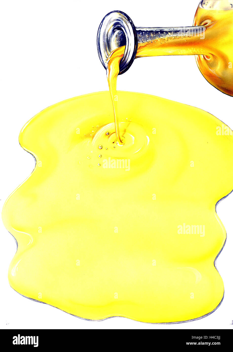Ölflasche mit einer Ölpest Stockfoto
