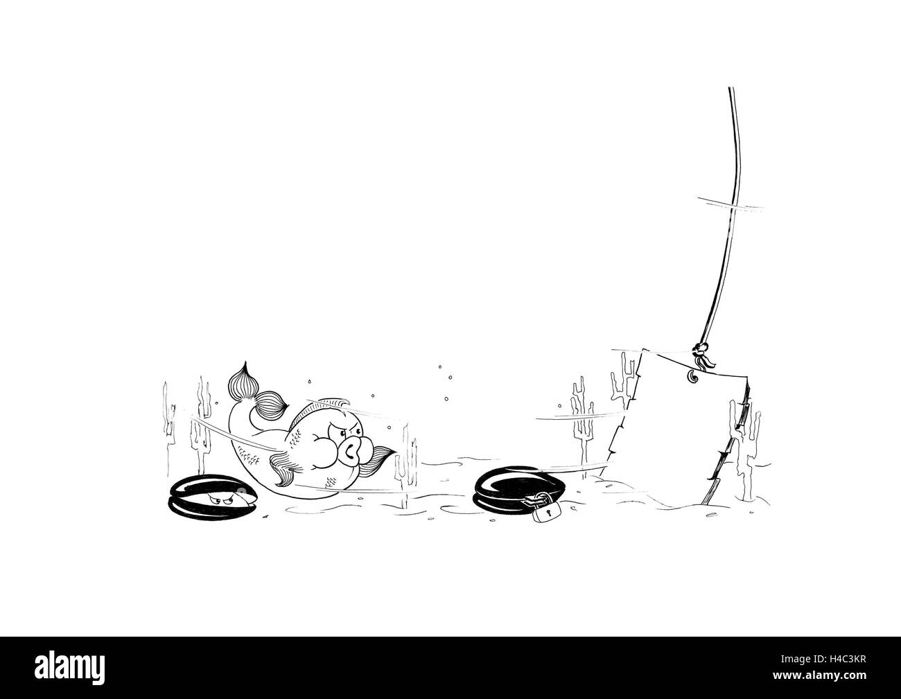 Geschlossenen und geöffneten Auster mit Fisch Stockfoto