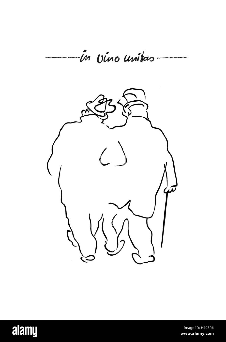 Abbildung von zwei Männern und Weinglas Stockfoto