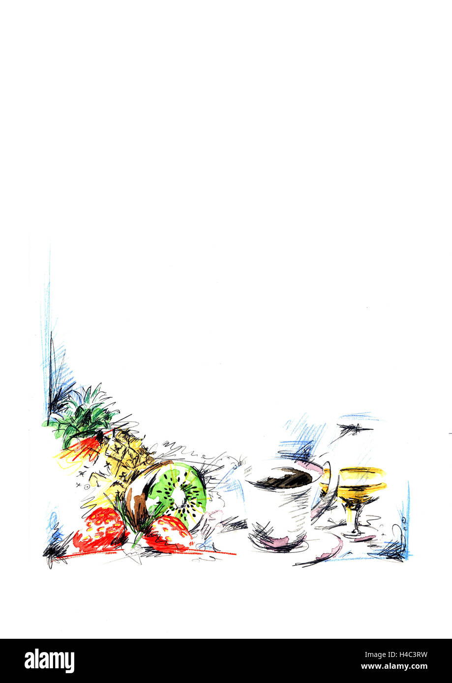 Kaffee Gedeck mit Früchten Stockfoto