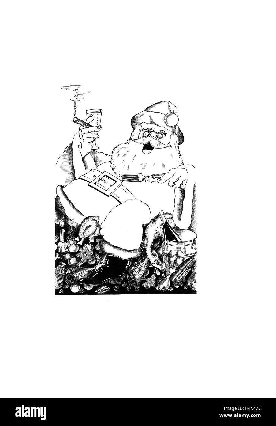 Nikolaus mit dicken Zigarre und Bommel Mütze Stockfoto