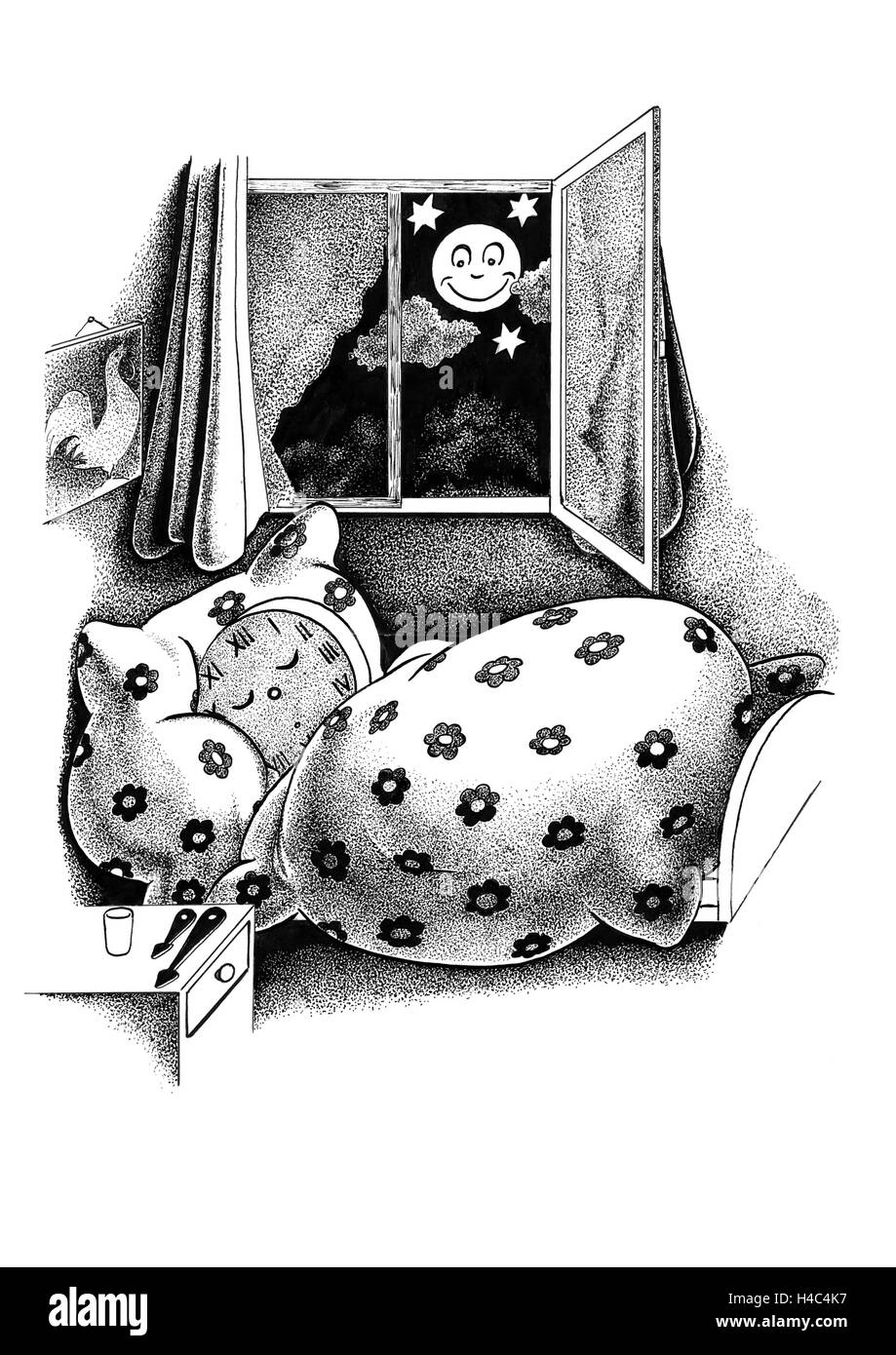 Uhr in der Bettdecke Stockfoto