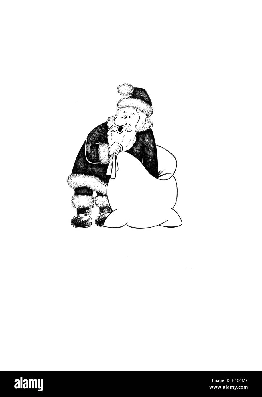 Santa Claus unter Weihnachten Geschenke von großen sack Stockfoto