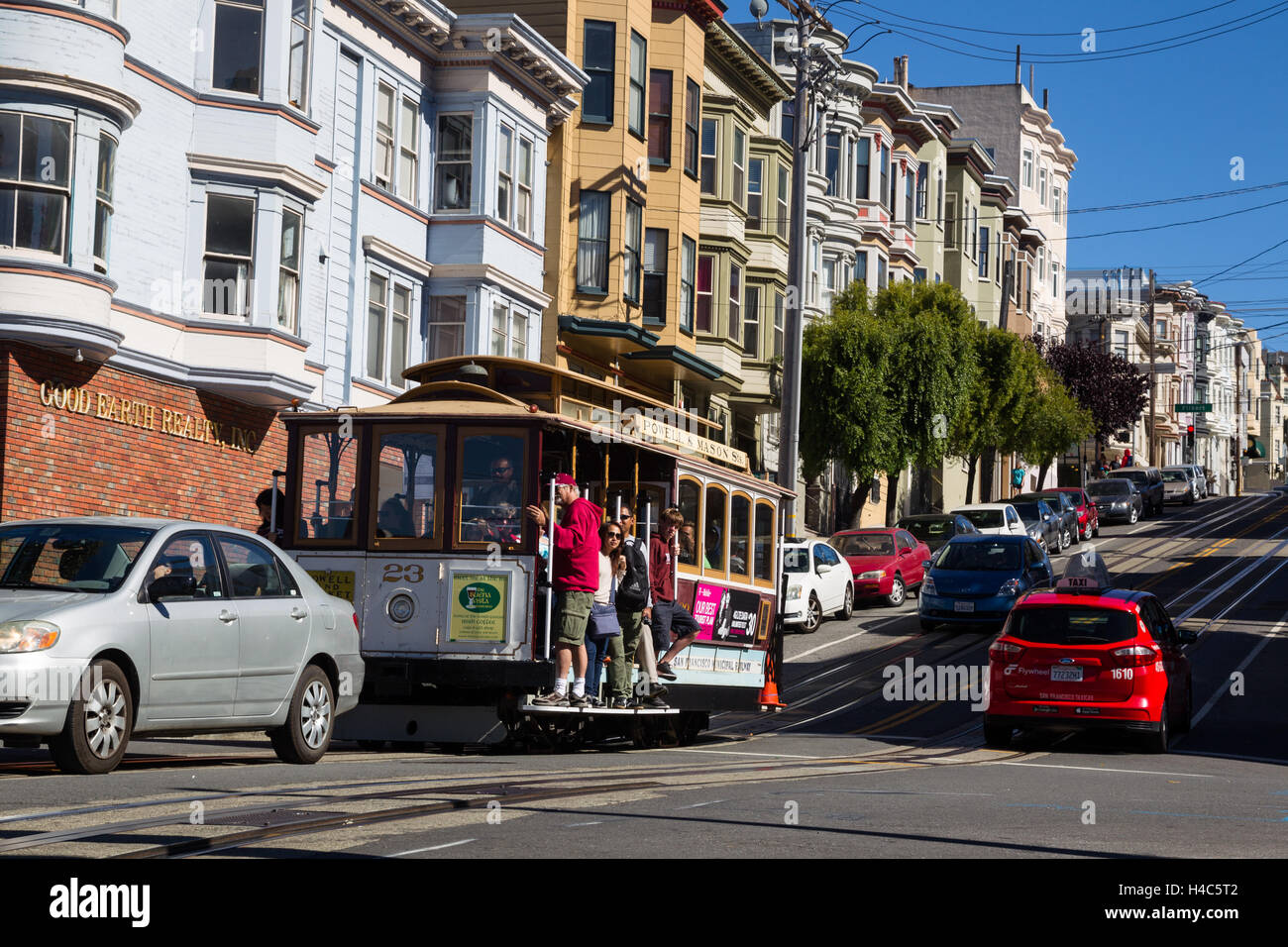 Seilbahn in der Mason Street in San Francisco, Kalifornien, USA. Stockfoto