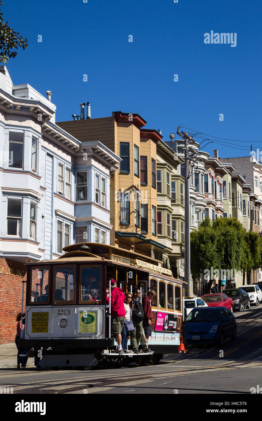 Seilbahn in der Mason Street in San Francisco, Kalifornien, USA. Stockfoto