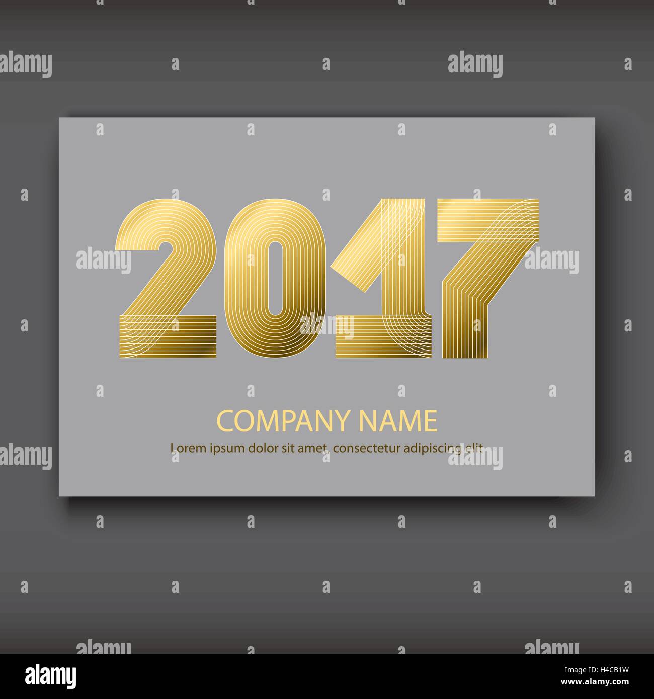 Decken Sie Jahresbericht Zahlen 2017, modernes Design Gold auf grauem Hintergrund Jahr 2017 in dünne Linien gestreiften minimalistischen, Zahlen wri Stock Vektor