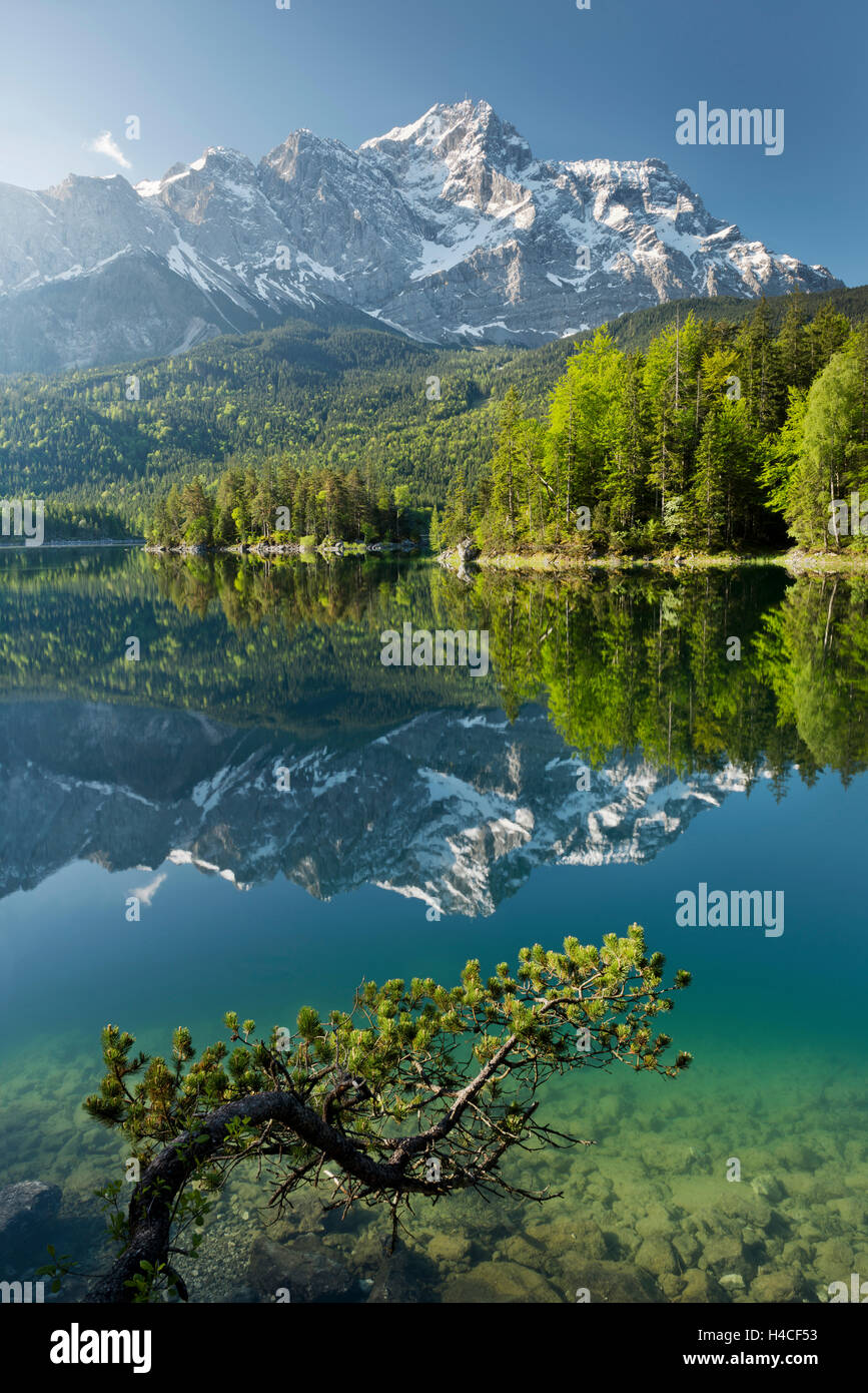 Deutschland, Bayern, Eibsee, Berge, Alpen, Zugspitze, Stockfoto