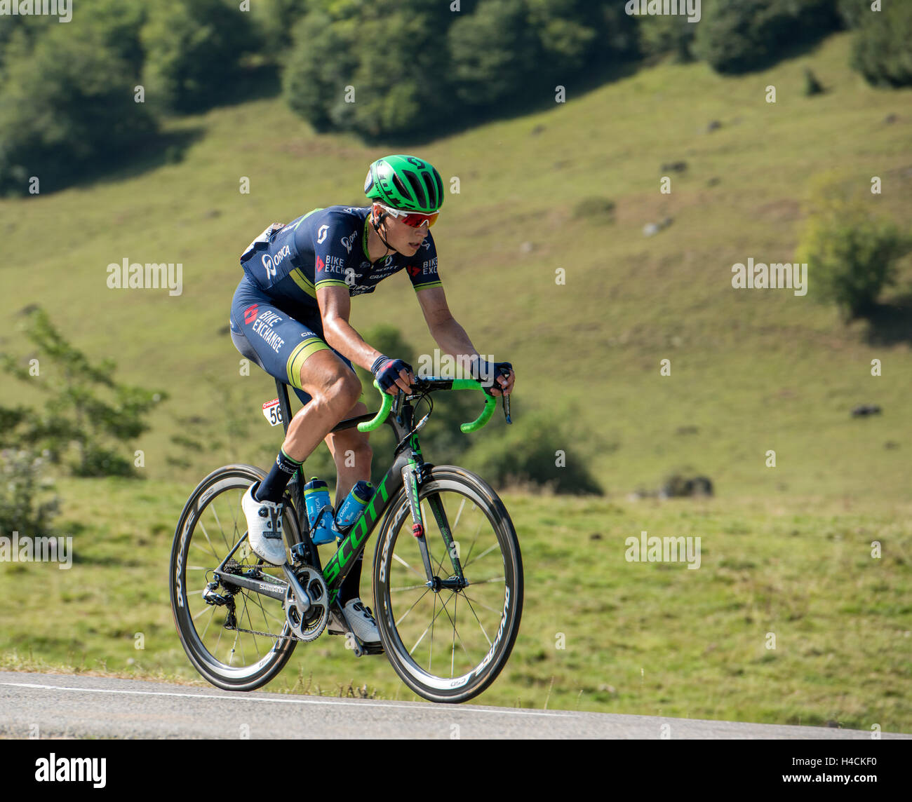 Jens Keukeleire in la Vuelta Espagne auf den Cole de Marie-Blanque in den französischen Pyrenäen. Stockfoto