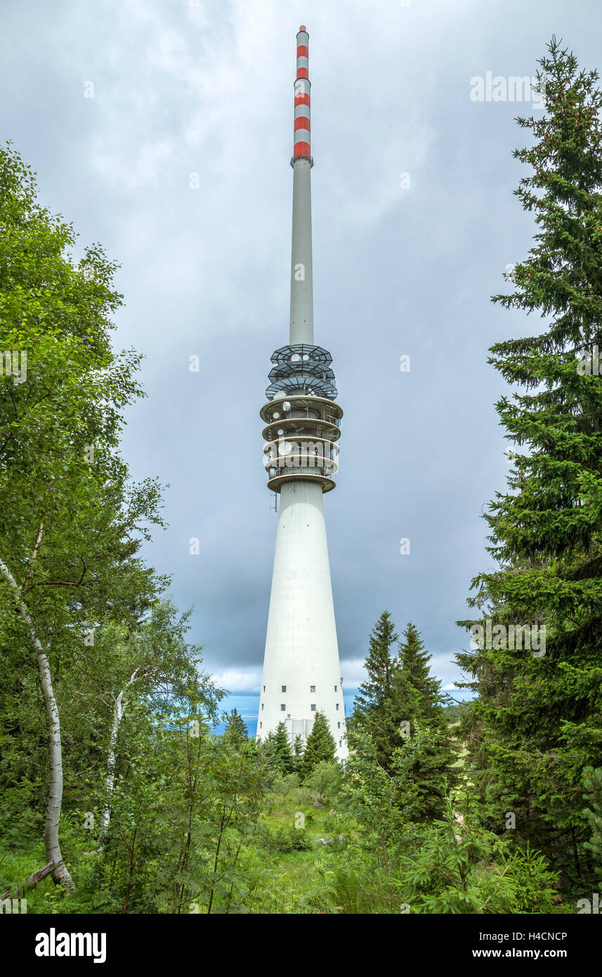 Deutschland, Baden-Wurttemberg, Meer Bach, SWR Radio Turm auf der Hornisgrinde, dem höchsten Berg im nördlichen Schwarzwald, Stockfoto