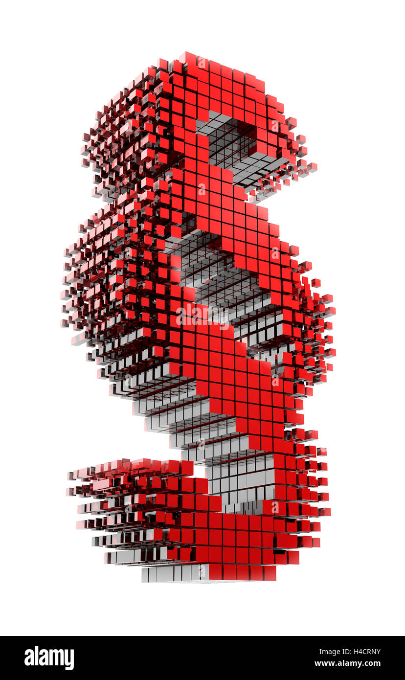 3D-Absatz Zeichen in rot Material Fragmente Digital vor weißem Hntergrund Stockfoto