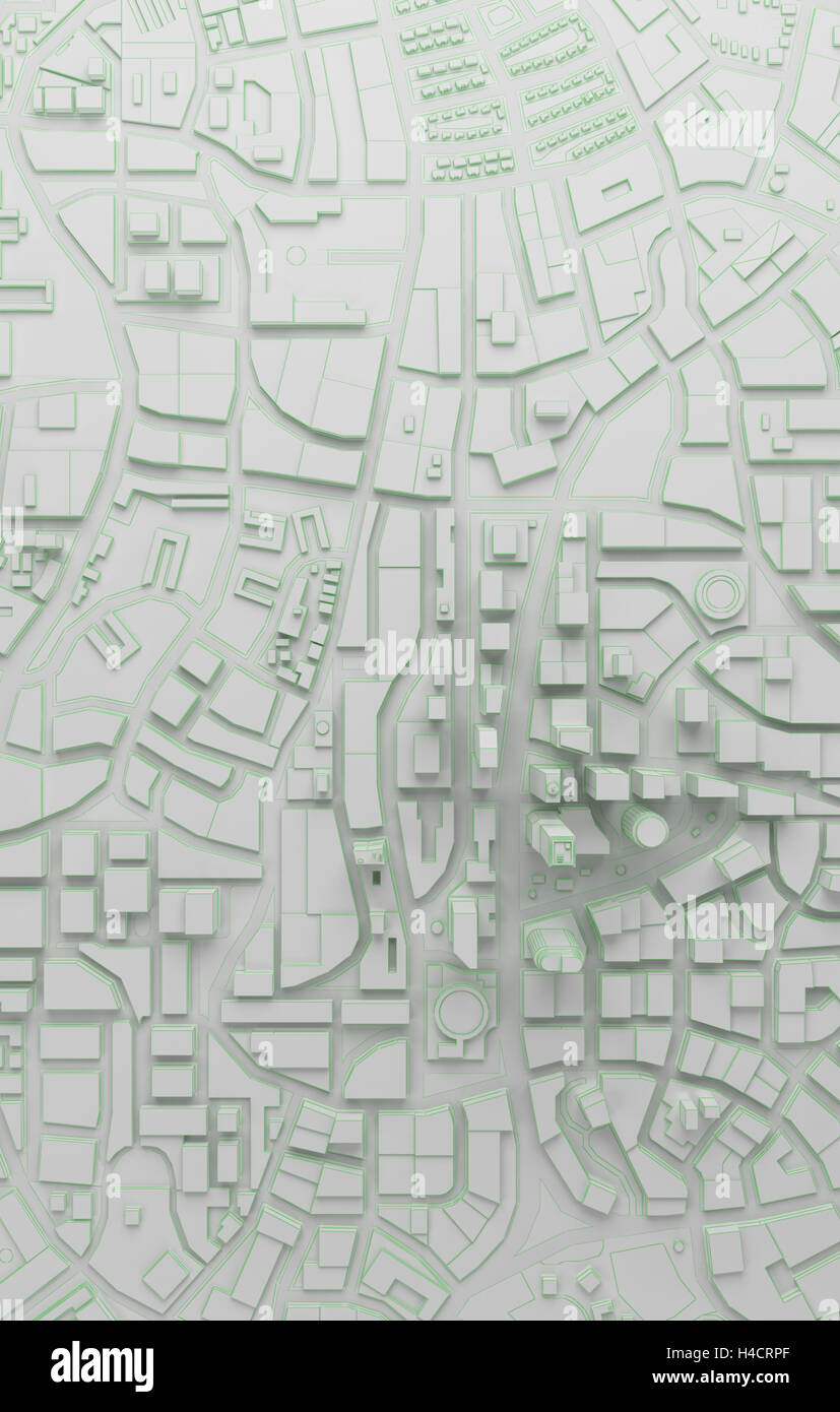Weißen low-Poly Blick auf die Stadt von oben. 3D-Rendering Stockfoto