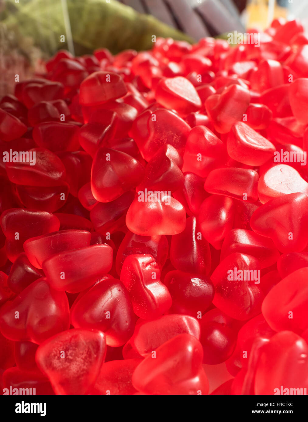 Hintergrund der rote Jelly süßen Herzen Stockfoto