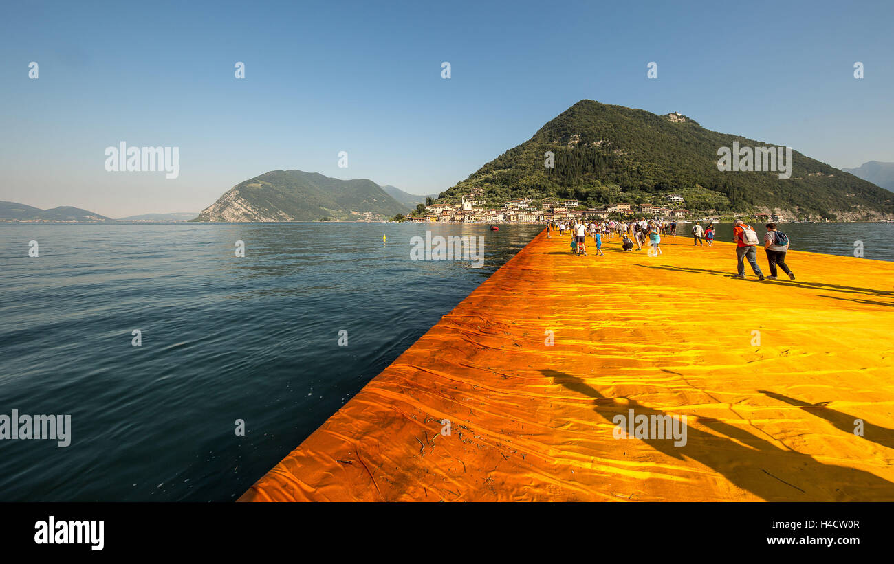 Lago Iseosee, Floating Pier Christus Stockfoto