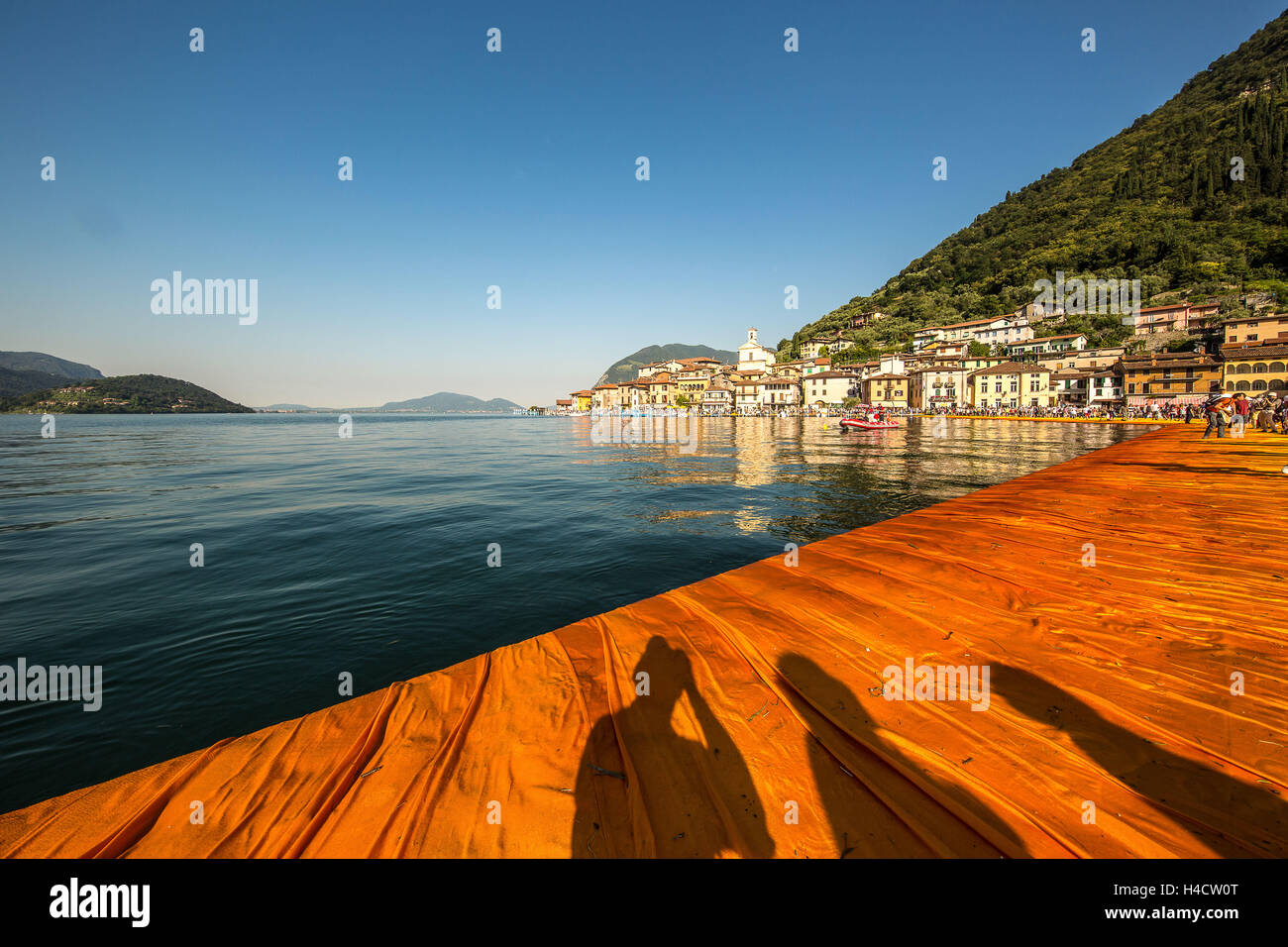 Lago Iseosee, Floating Pier Christus Stockfoto