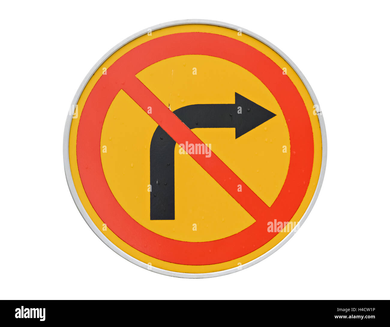 Straßenverkehr-Schild mit Pfeil nach rechts isoliert auf weißem Hintergrund Stockfoto