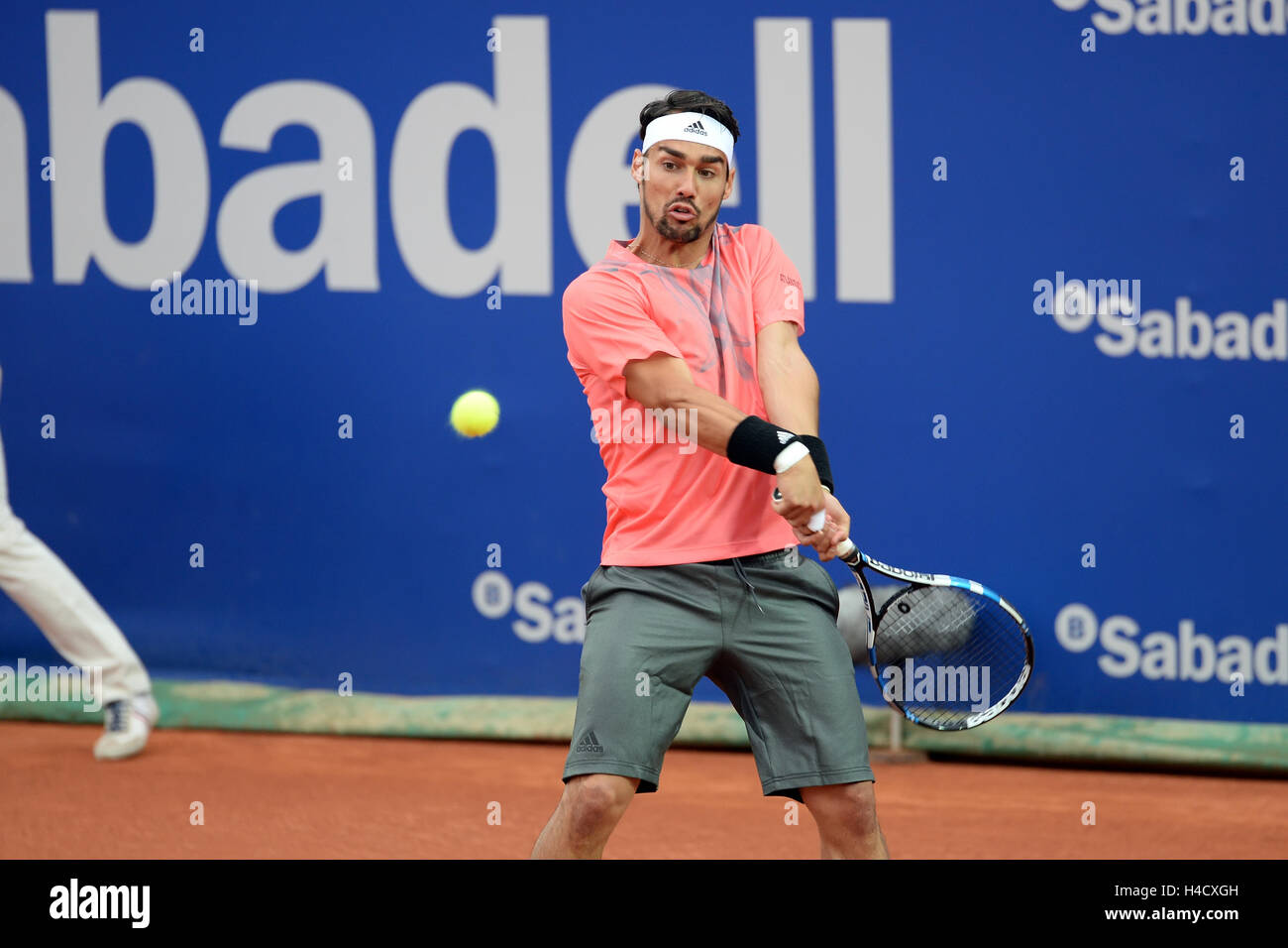 BARCELONA - 24 APR: Fabio Fognini (Tennisspieler aus Italien) spielt bei der ATP Barcelona Open Banc Sabadell Conde de Godo Turni Stockfoto