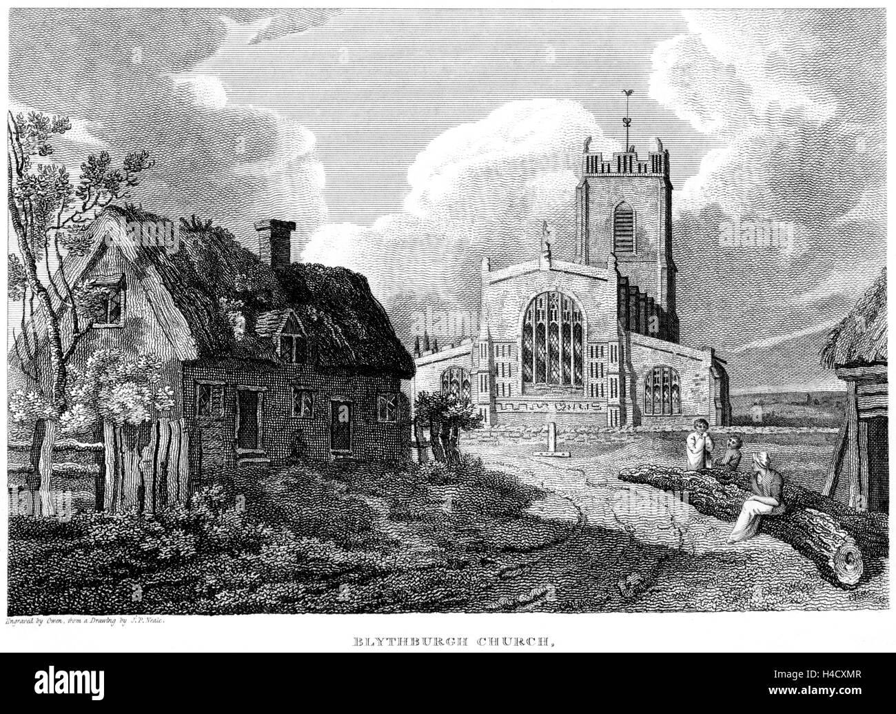 Eine Gravur von Blythburgh Kirche, Suffolk in hoher Auflösung aus einem Buch gescannt gedruckt im Jahre 1812. Kostenlos copyright geglaubt. Stockfoto