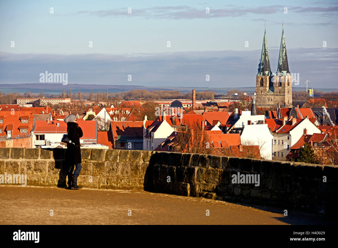 Quedlinburg, Blick auf die Stadt vom Schlossberg (Hügel) Stockfoto