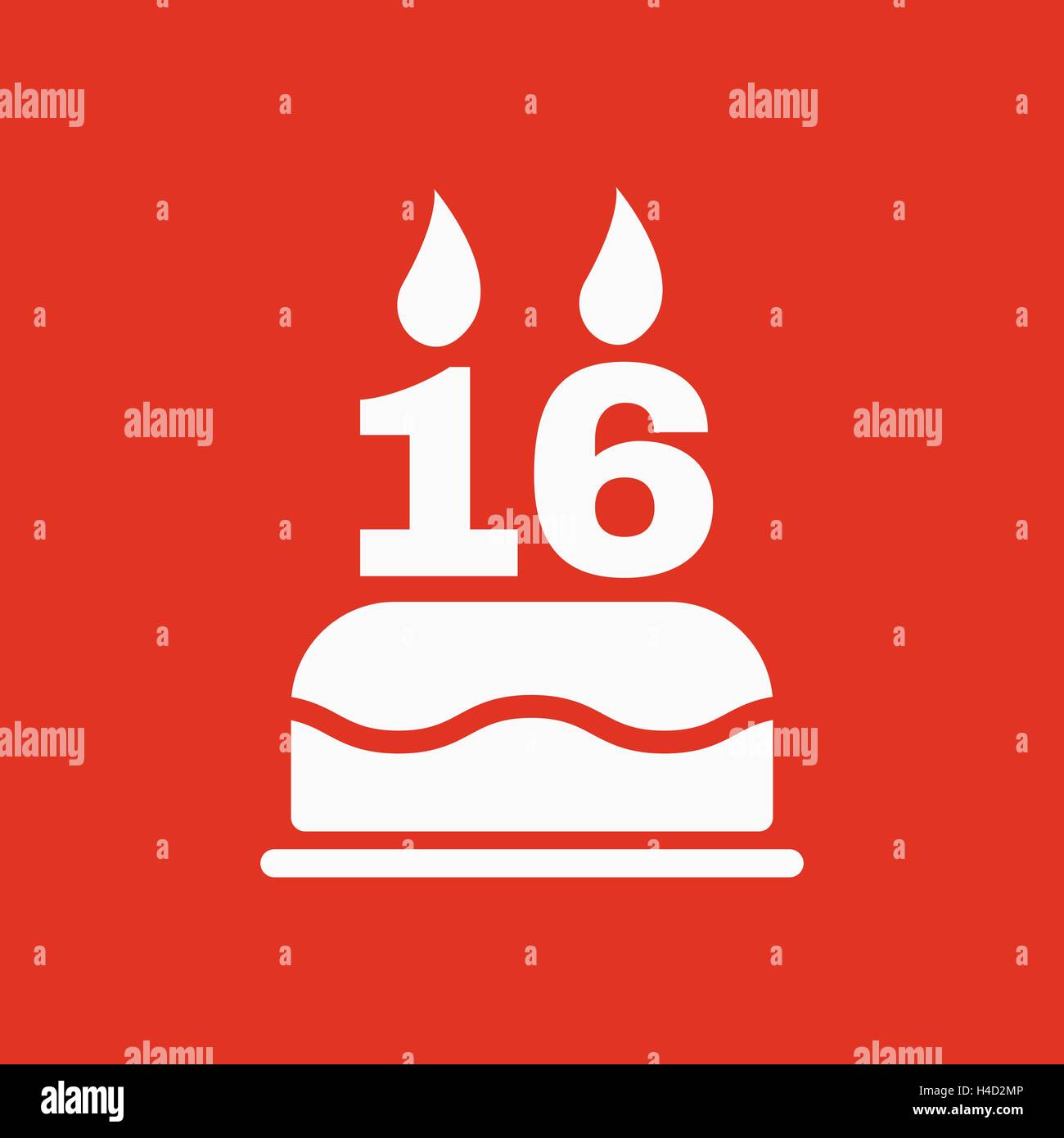 Die Geburtstagstorte mit Kerzen in Form von Nr. 16-Symbol. Geburtstag-Symbol. Wohnung Stock Vektor