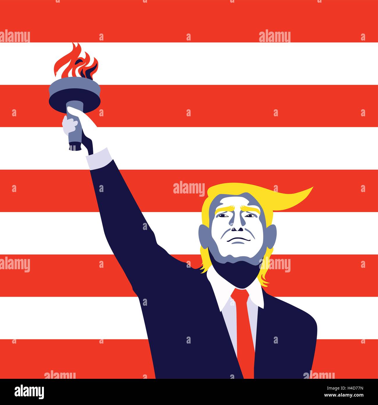 Charakter-Portrait von Donald Trump Betrieb Fackel. Karikatur Stock Vektor