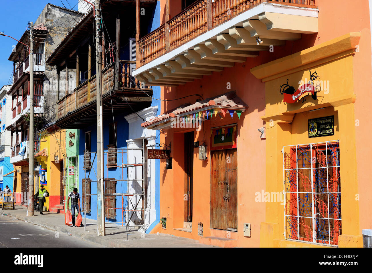 Republik Kolumbien, Departamento Bolivar, Stadt Cartagena de Indias, farbige Häuser in der Stadt Teil Getsemani Stockfoto