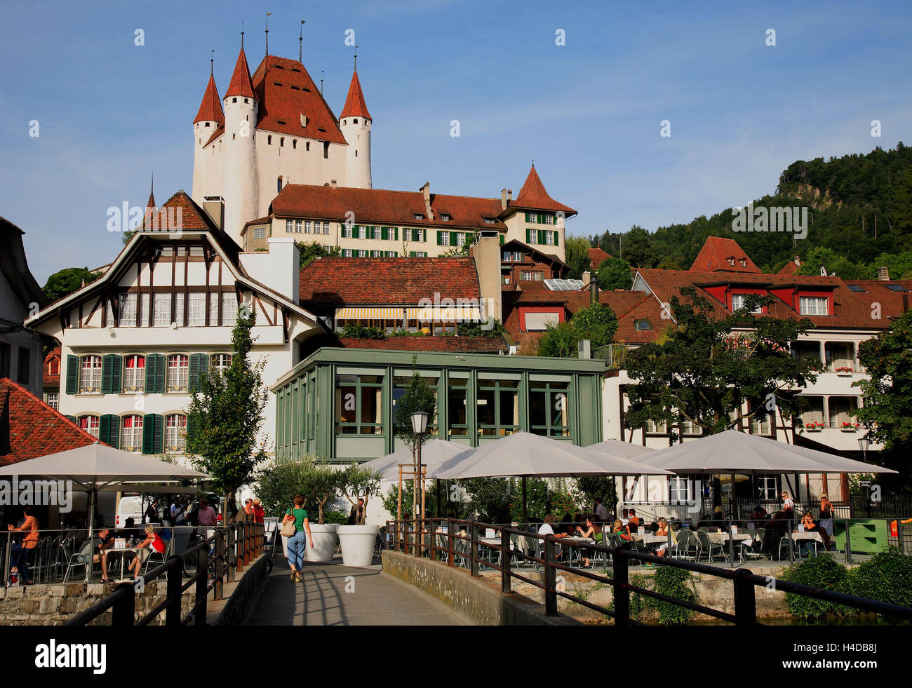 Thuner Altstadt und Schloss Thun, Berner Oberland, Schweiz Stockfoto