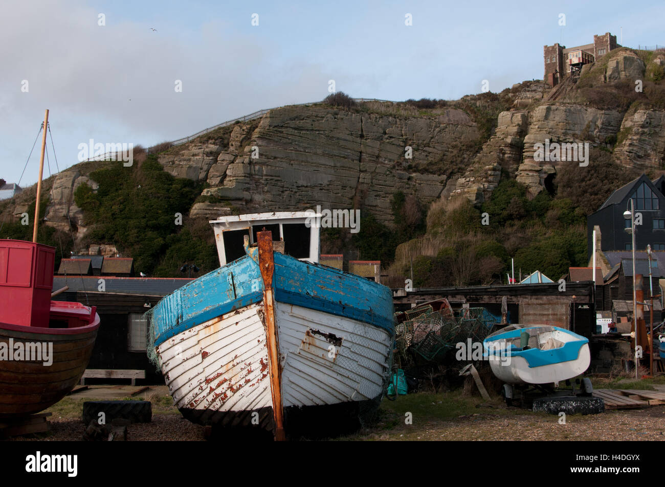 Fischerboote in Hastings Sussex Stockfoto