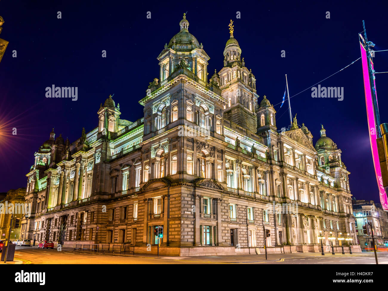 Glasgow City Chambers in der Nacht - Schottland Stockfoto