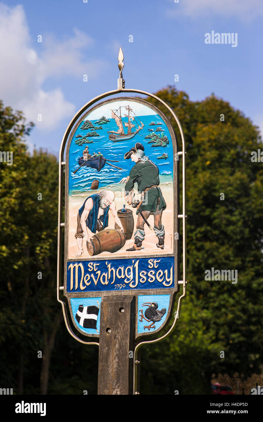 Pictorrial Dorf anmelden Mevagissey Cornwall UK Stockfoto