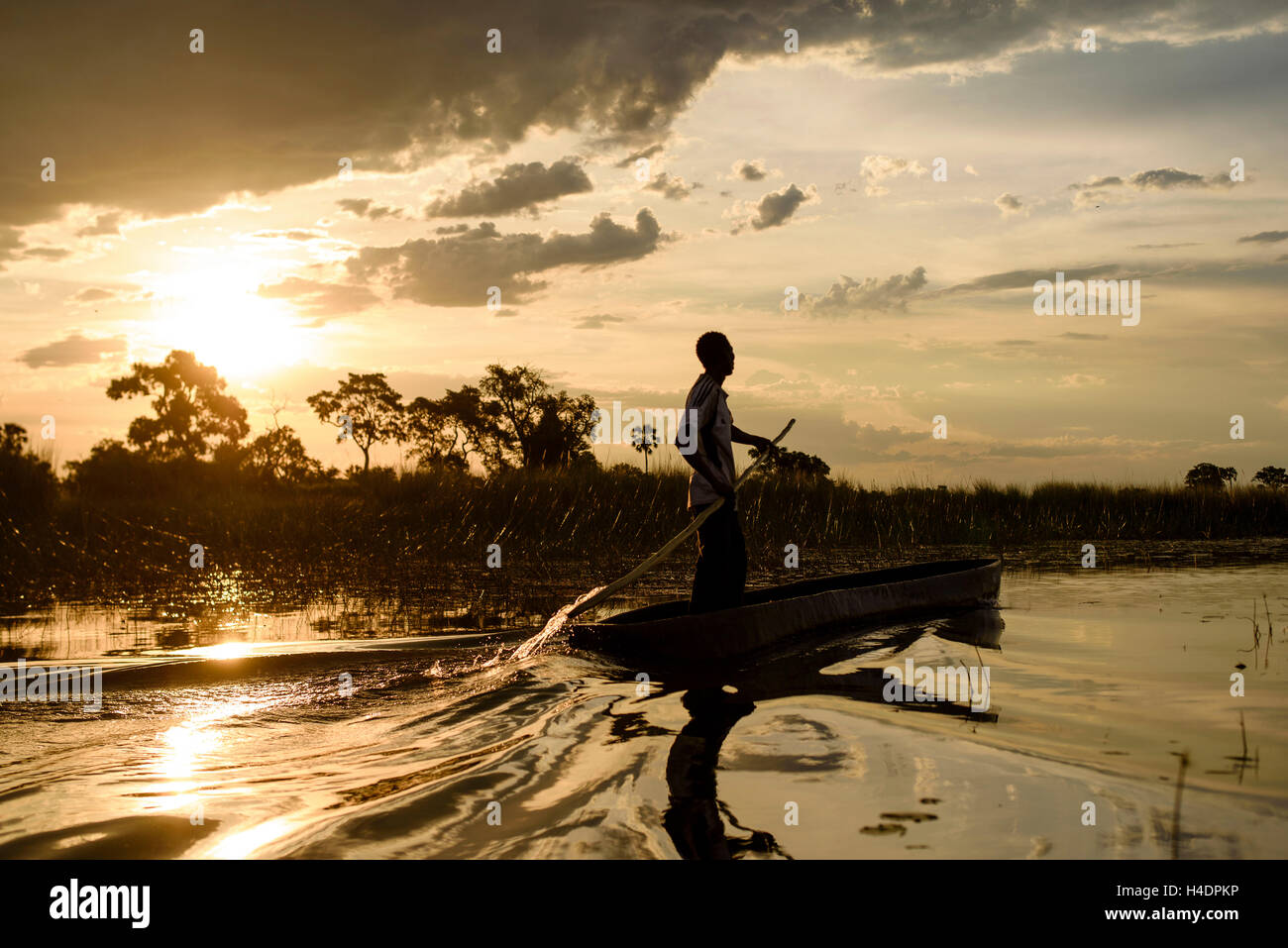 Sonnenuntergang in das Okavangodelta in Botswana Stockfoto