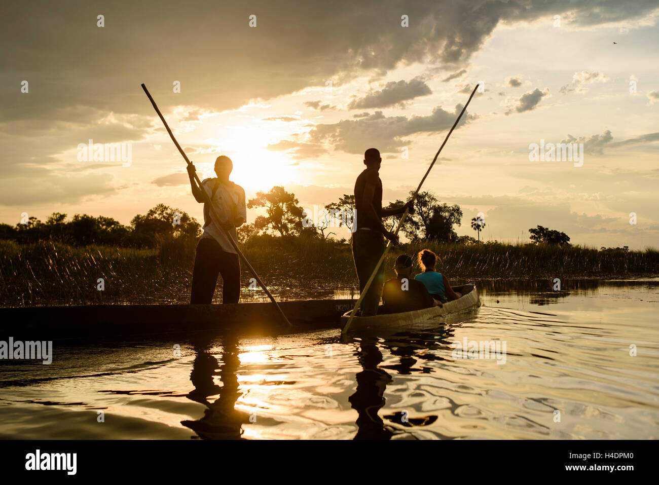 Mit dem Mokoro durch das Okavangodelta in Botswana Stockfoto