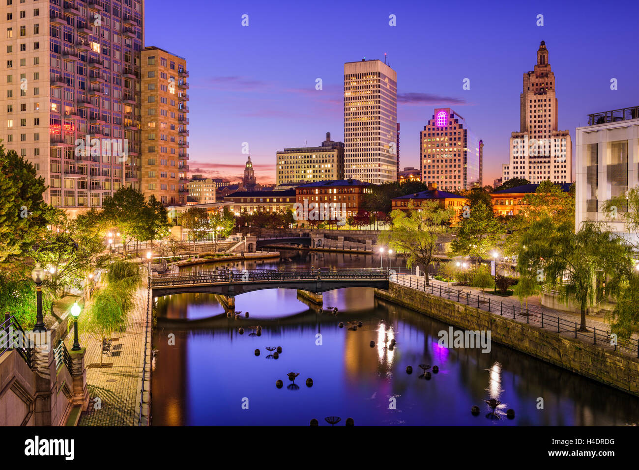 Providence, Rhode Island, USA-Park und die Skyline. Stockfoto