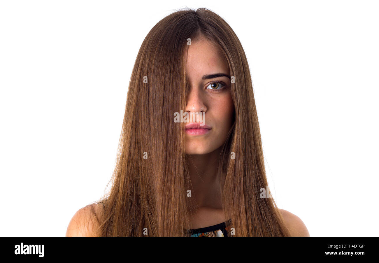 Frau mit langen glatten Haaren Stockfoto