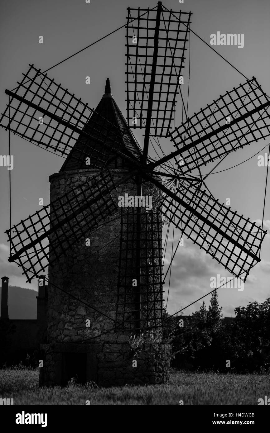Spanien, Balearen, Insel Mallorca, Montuiri, Windmühle, Stockfoto