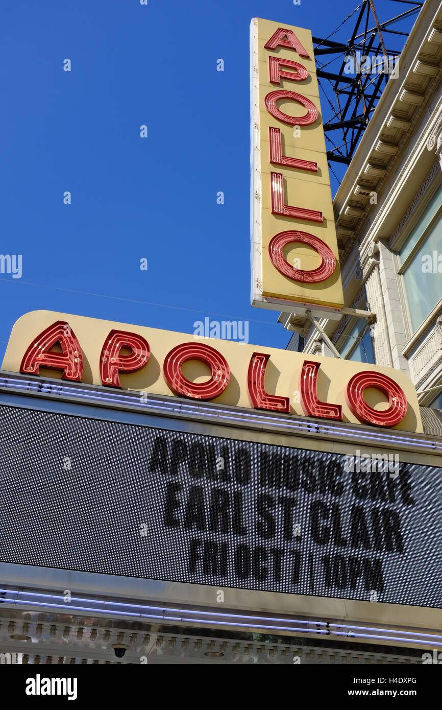 Zeichen des Apollo Theaters in das Theatergebäude. Harlem,Manhattan.New York City, USA Stockfoto