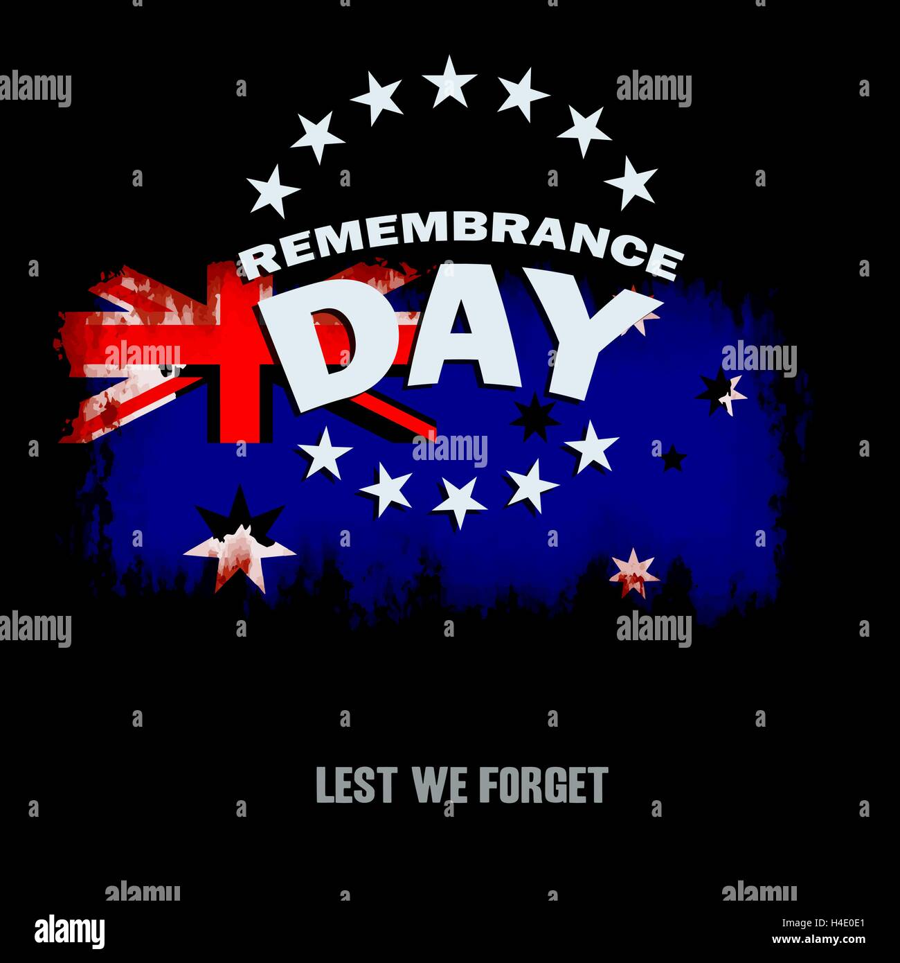 Grunge australische Flagge auf dunklem Hintergrund mit Gedenktag und nicht zu vergessen Text-Denkmal-Vektor-Illustration Stock Vektor